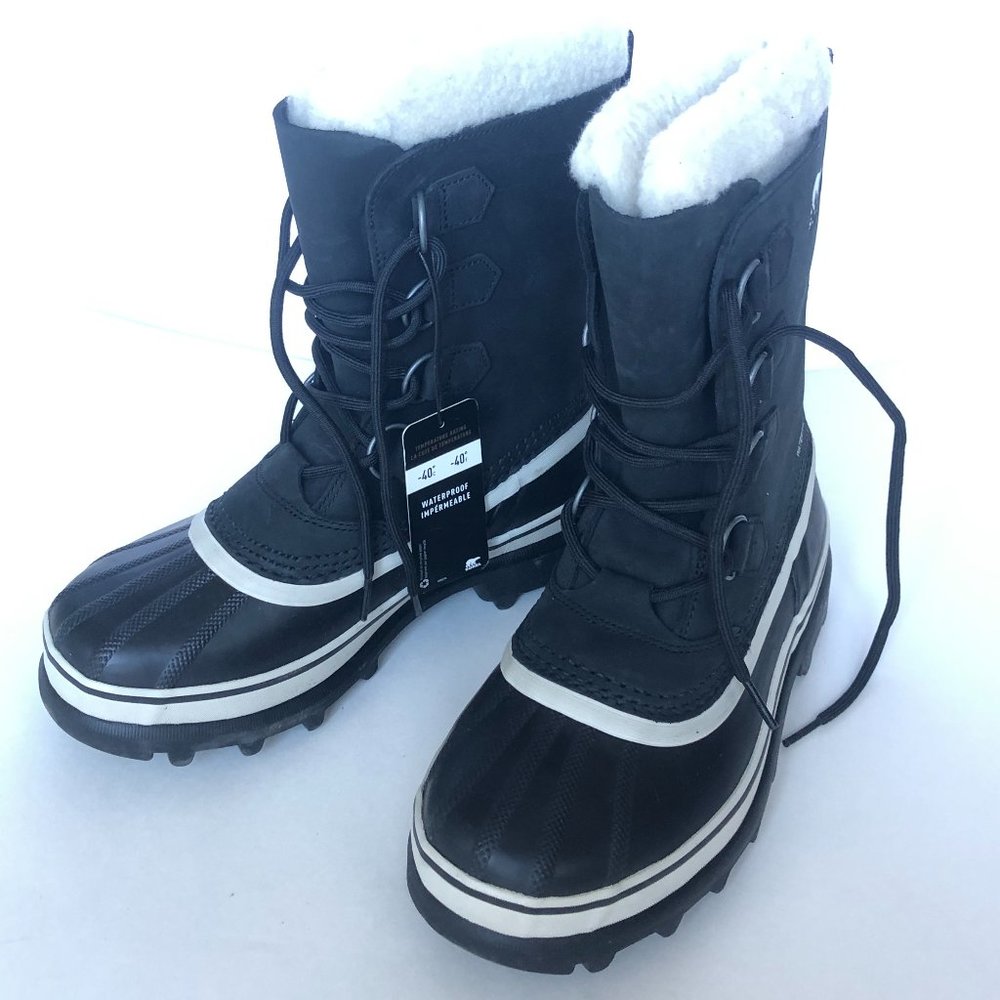 like NEW Sorel Caribou Winter Waterproof Boots Black/Stone Size 7 US 38 EUR